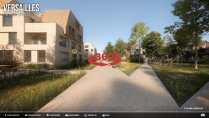 Image 3d du projet de concours de logements et d'un parc paysager à Versailles Saint Charles. Concours non lauréat en collaboration avec l'agence TN Plus, Gaetan Le Penhuel et Kaufman et Broad