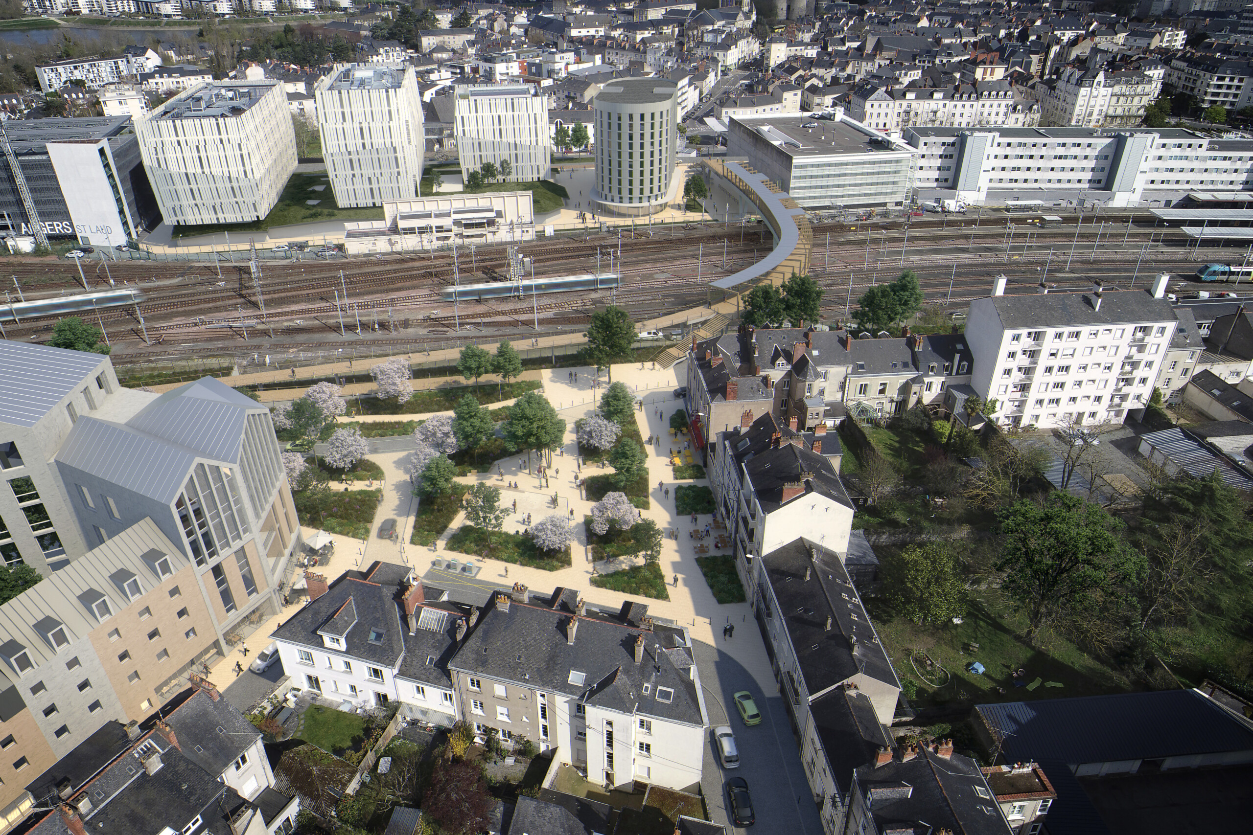 Studio Persevoir ANMA Alter-Cités Aménagement Place Giffard Langevin Angers Aérienne Image 3D Perspective 3D