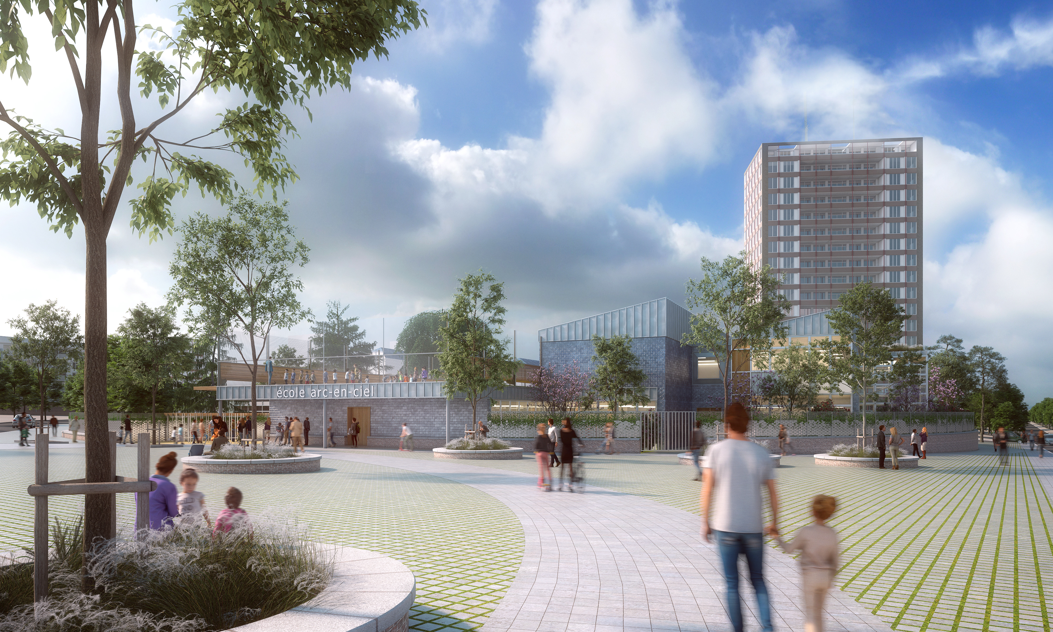 Studio Persevoir Chemetoff Extérieur Construction Du Groupe Scolaire Rochester Rennes Image 3D Perspective 3D