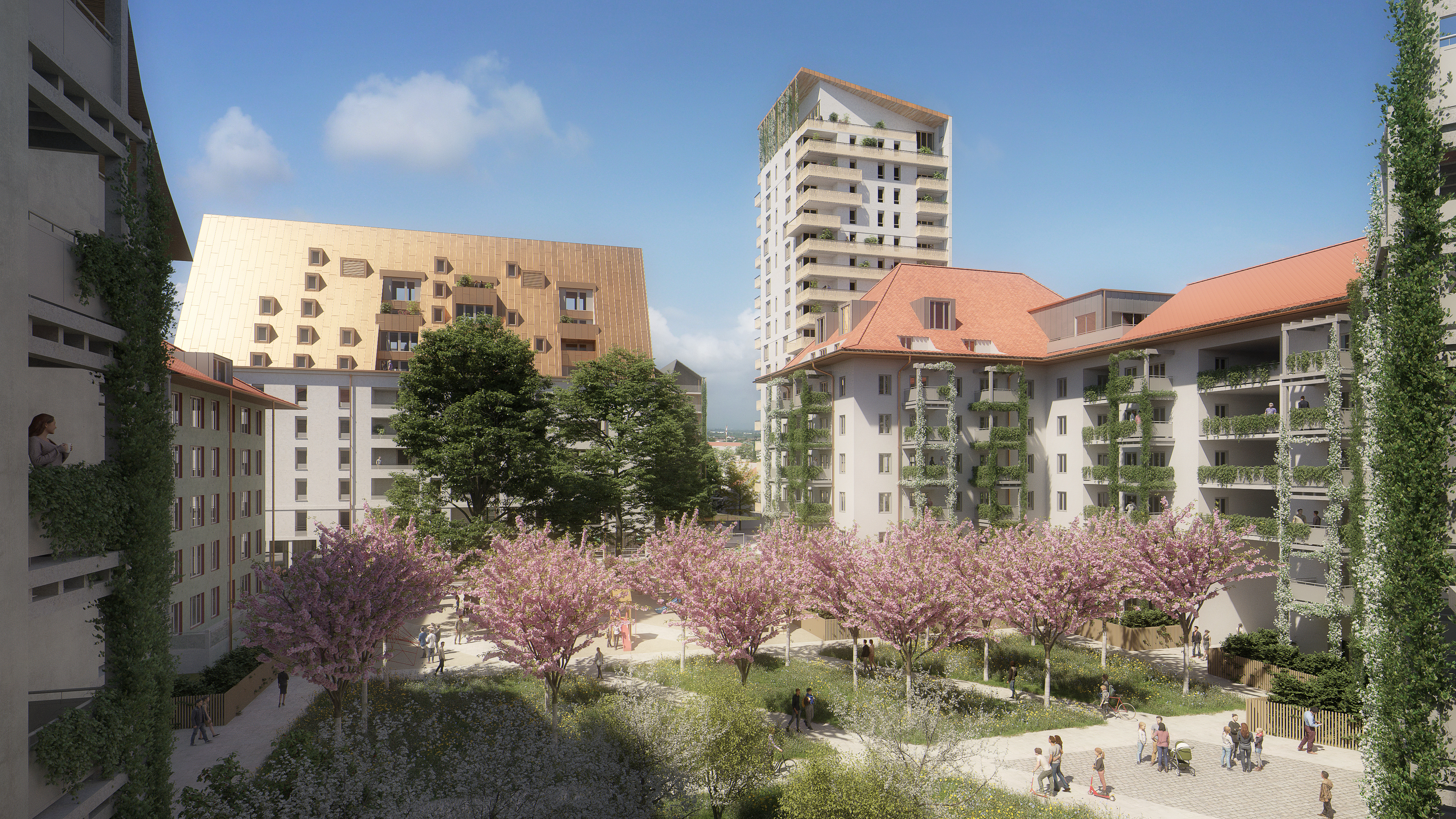 Studio Persevoir Chemetoff Réhabilitation Du Quartier De La Coop Jardin Strasbourg Image 3D Perspective 3D
