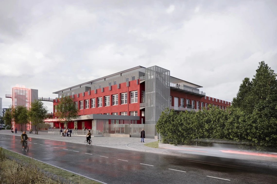 Visualisation 3D photoréaliste des aménagements extérieurs et des nouveaux usages du centre d'innovation à Amiens