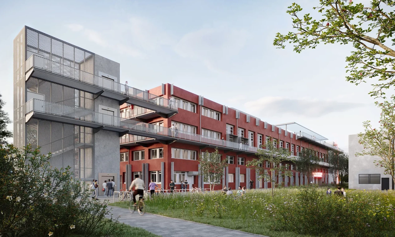 Rendu 3D d'architecture traitement de façade et intégration urbaine pour la réhabilitation du centre de tri à Amiens